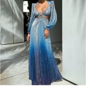 PatBO Shimmering Blue Gradient Long Sleeve Dress